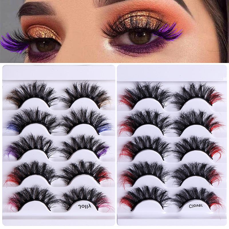 5 Pairs Of Colorful Eyelashes Multi Layer Mink Like Eyelashes