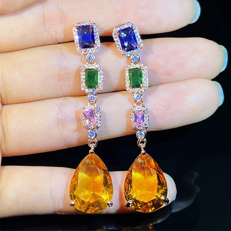Colorful Gemstone Long Palace Earrings