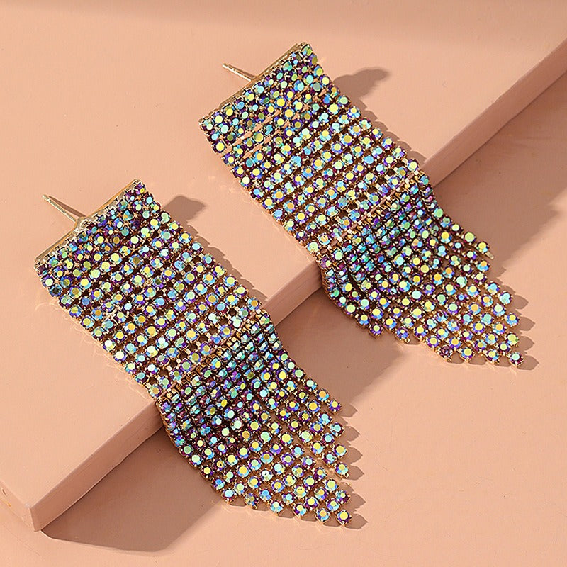 Long Women's Tassel Earrings Shiny Party Earrings