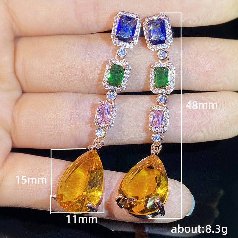 Colorful Gemstone Long Palace Earrings