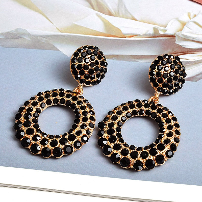Fashion Large Round Temperament Diamond Earrings Women's Accessories