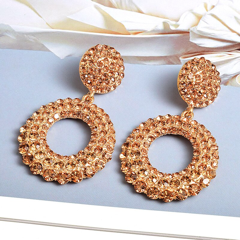 Fashion Large Round Temperament Diamond Earrings Women's Accessories