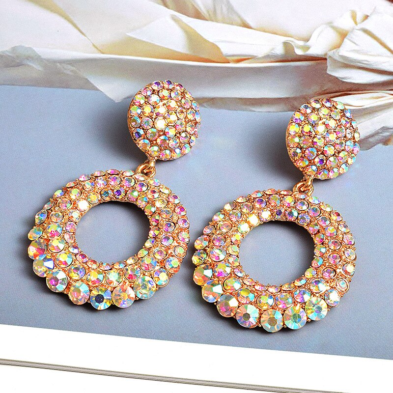 Fashion Large Round Temperament Diamond Earrings Women's Accessories