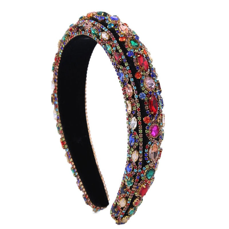 Colored glass diamond heavy industry women's high-end headband headwear
