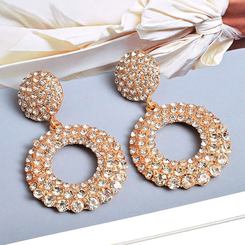 Fashion Large Round Temperament Diamond Earrings Women's Accessories