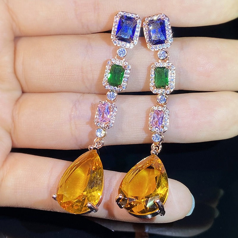 Colorful Gemstone Long Palace Earrings