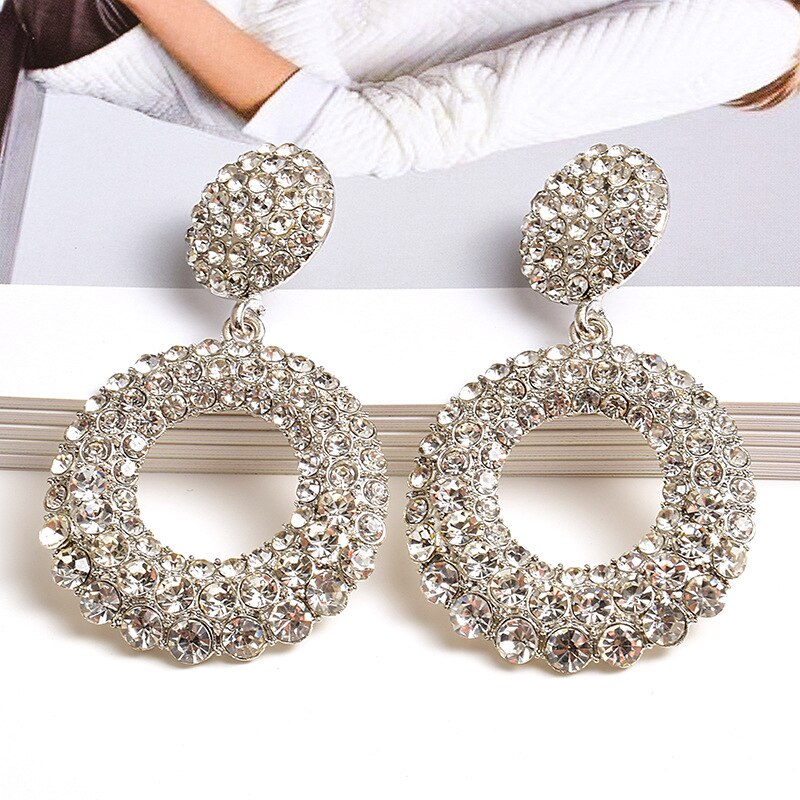 Fashion Large Round Temperament Diamond Earrings Women's Accessories